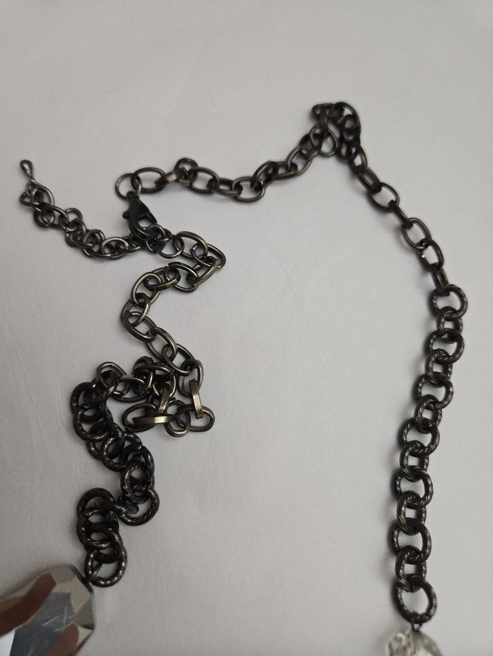 Silver Gem Sparkly Mixed Texture Long Gunmetal Silver Tone Long Necklace - Picture 8 of 11